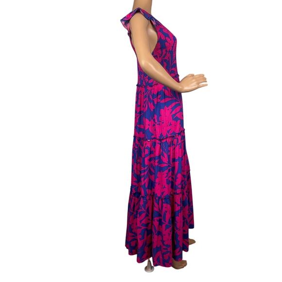 Abel The Label Anthropologie Tiered Maxi Dress Blue Pink Smocked Top Size M - Picture 2 of 7